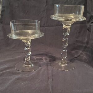 Set of Two Twisted Stem Clear Glass Compotes